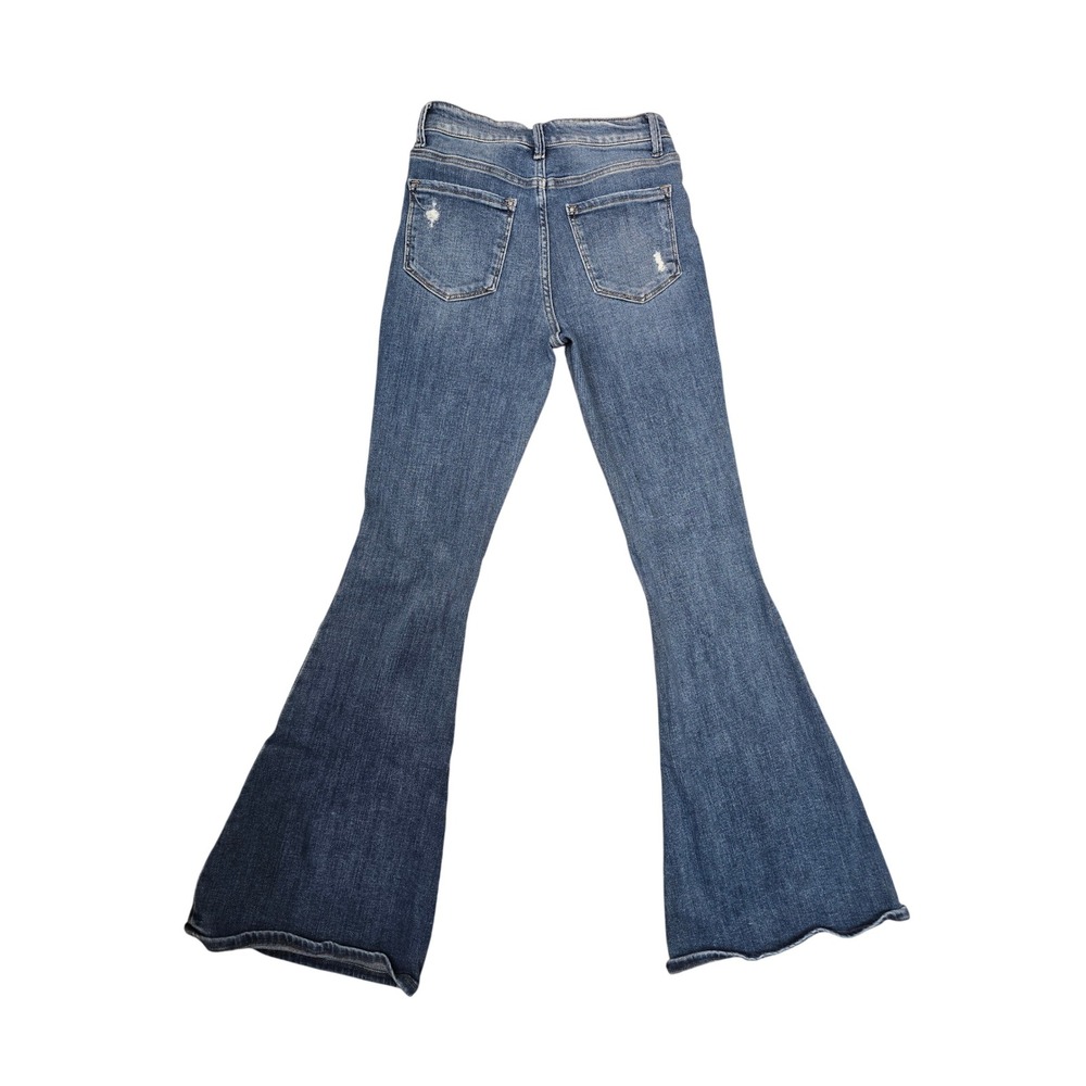 Flying Monkey High Rise Super Flare Distressed Stretch Jeans 26 Medium Wash - Picture 3 of 8